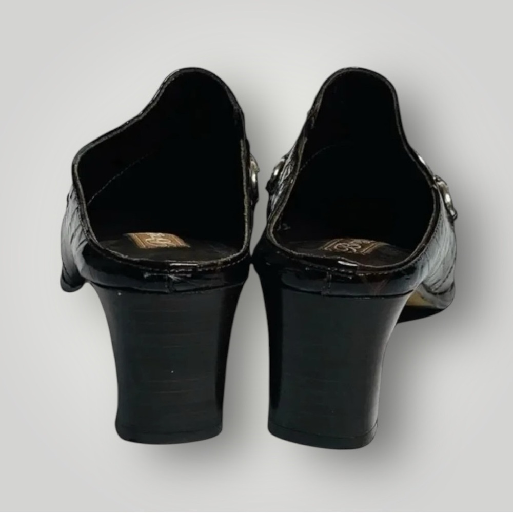 Brighton Leather Mules Heels Size 6.5 Twiggy Chain Link Croc Embossed Italy - Picture 7 of 9